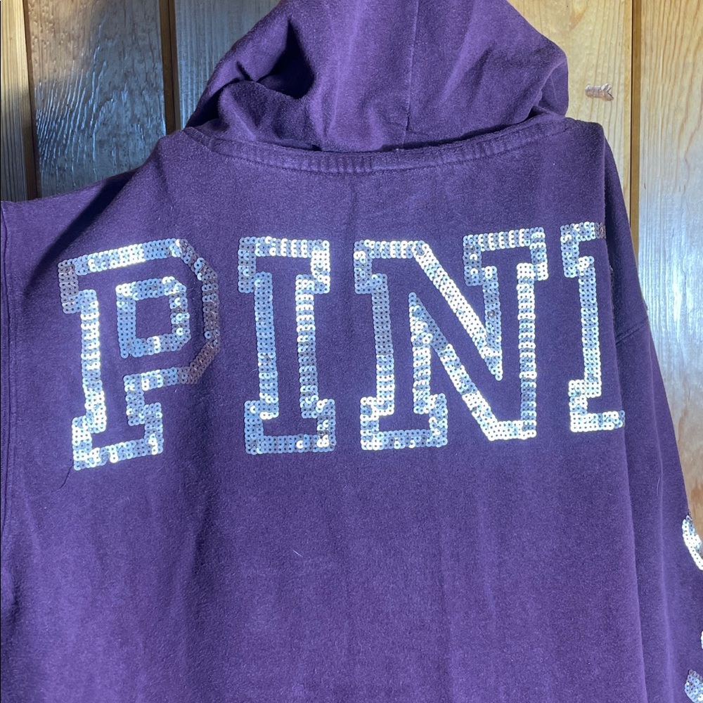 Victoria's Secret Pink Maroon hoodie size large sparkly flashing top oversized - Picture 5 of 6